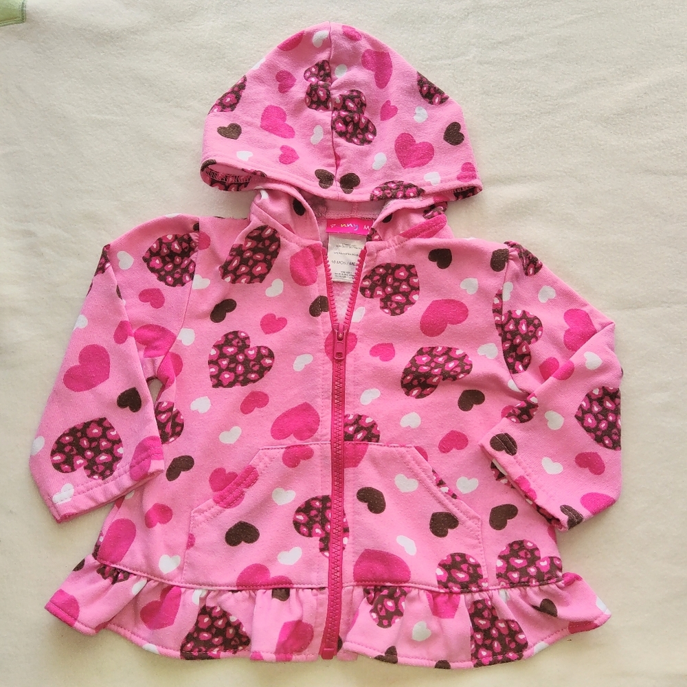 Penny M Hooded Jacket Pink Hearts Size 18 Months